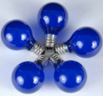 25 G30 Globe Light String Set with Blue Satin Bulbs on White Wire