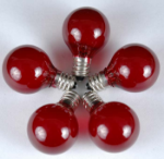 25 G30 Globe Light String Set with Red Satin Bulbs on White Wire