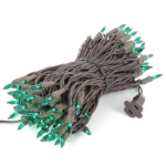 Green Christmas Mini Lights 100 Light 50 Feet Long on Brown Wire