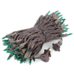 Green Christmas Mini Lights 100 Light 50 Feet Long on Brown Wire