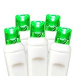 50 LED Battery Operated Lights Green on White Wire
