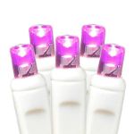 50 LED Battery Operated Lights Pink on White Wire