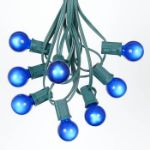 25 G30 Globe Light String Set with Blue Satin Bulbs on Green Wire