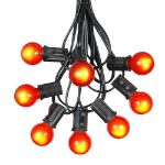100 G30 Globe String Light Set with Orange Satin Bulbs on Black Wire