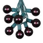 100 G50 Globe Light String Set with Black Light Bulbs (Very Dark Purple) on Green Wire