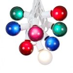 100 G50 Globe Light String Set with Multi Satin Bulbs on White Wire