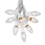 C9 25 Light String Set with Clear Bulbs on White Wire