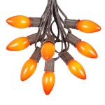 C9 25 Light String Set with Ceramic Orange Bulbs on Brown Wire