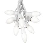 C9 25 Light String Set with Ceramic White Bulbs on White Wire