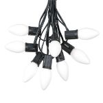 C9 25 Light String Set with Ceramic White Bulbs on Black Wire