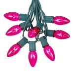 100 C9 Christmas Light Set - Pink Bulbs - Green Wire