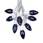 100 C9 Christmas Light Set - Blue Bulbs - White Wire