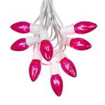 100 C9 Christmas Light Set - Pink Bulbs - White Wire