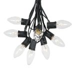 100 C9 Christmas Light Set - Clear Bulbs - Black Wire