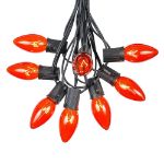 100 C9 Christmas Light Set - Orange Bulbs - Black Wire