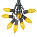 100 C9 Christmas Light Set - Yellow Bulbs - Black Wire