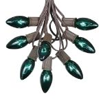 100 C9 Christmas Light Set - Green Bulbs - Brown Wire