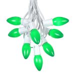 100 C9 Ceramic Christmas Light Set - Green - White Wire