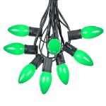 100 C9 Ceramic Christmas Light Set - Green - Black Wire