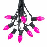 25 Light String Set with Pink Ceramic C7 Bulbs on Black Wire