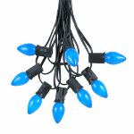 100 C7 String Light Set with Blue Ceramic Bulbs on Black Wire