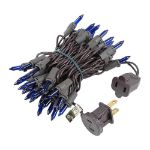 Blue Christmas Mini Lights 50 Light on Brown Wire 11 Feet Long