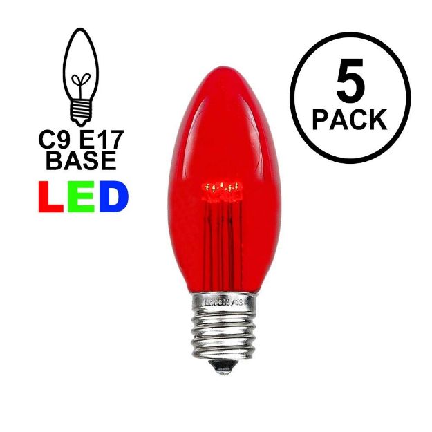 Red Smooth Glass C9 LED Bulbs - 5pk