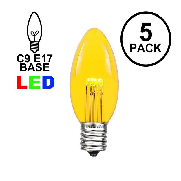 5 Pack Yellow Smooth Glass C9 LED Bulbs