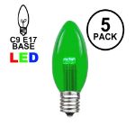 5 Pack Green Smooth Glass C9 LED Bulbs