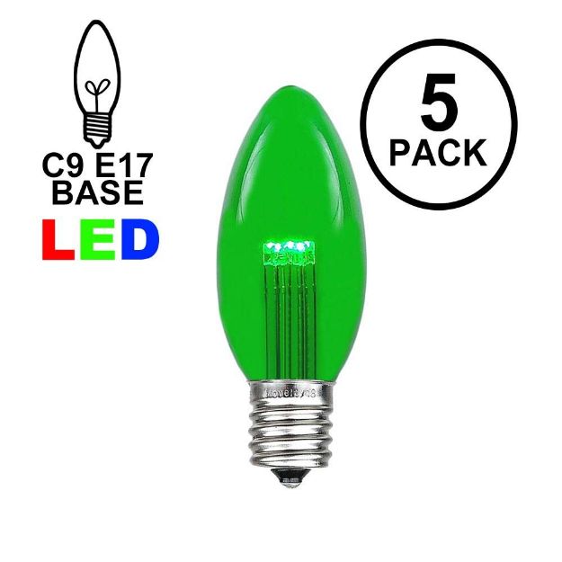 5 Pack Green Smooth Glass C9 LED Bulbs