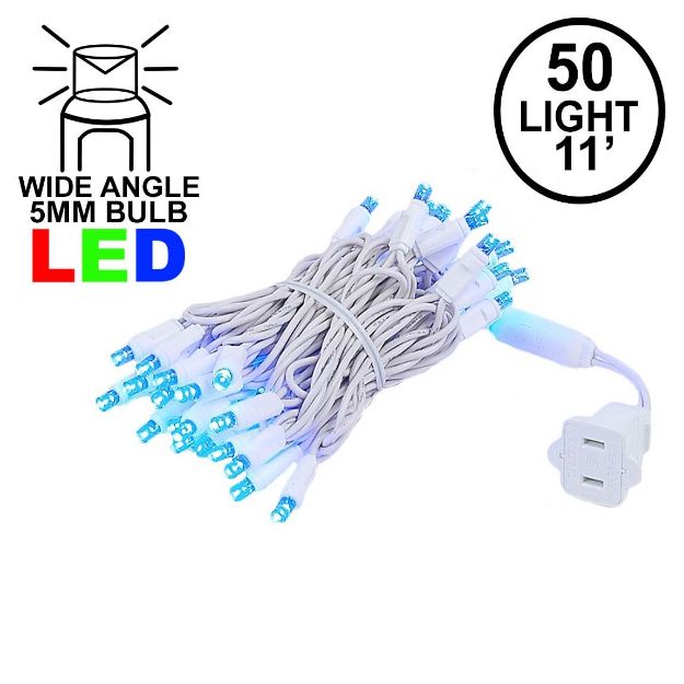 50 LED Blue LED Christmas Lights 11' Long on White Wire