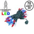 Red White & Blue 70 LED C6 Strawberry Mini Lights Commercial Grade on Green Wire