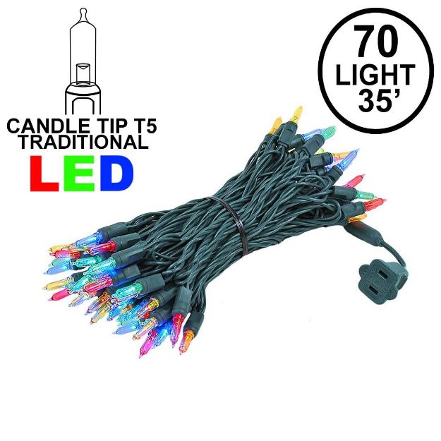 70 Light Traditional T5 Multi LED Mini Lights Green Wire