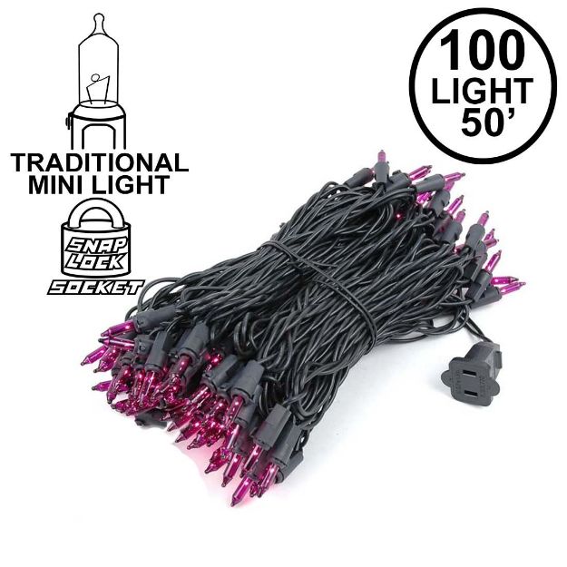 Purple Christmas Mini Lights 100 Light 50 Feet Long on Black Wire