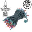 Multi Christmas Mini Lights 100 Light 50 Feet Long on Green Wire
