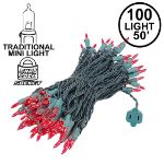 Red Christmas Mini Lights 100 Light 50 Feet Long on Green Wire