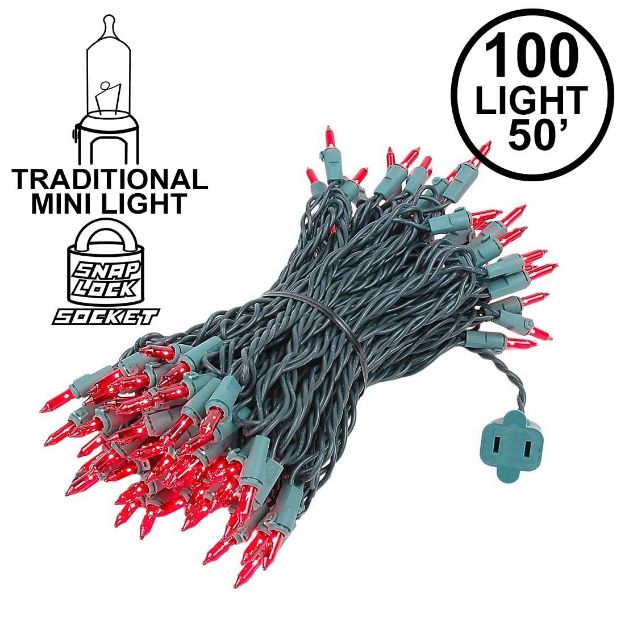 Red Christmas Mini Lights 100 Light 50 Feet Long on Green Wire
