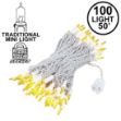 Yellow Christmas Mini Lights 100 Light 50 Feet Long on White Wire