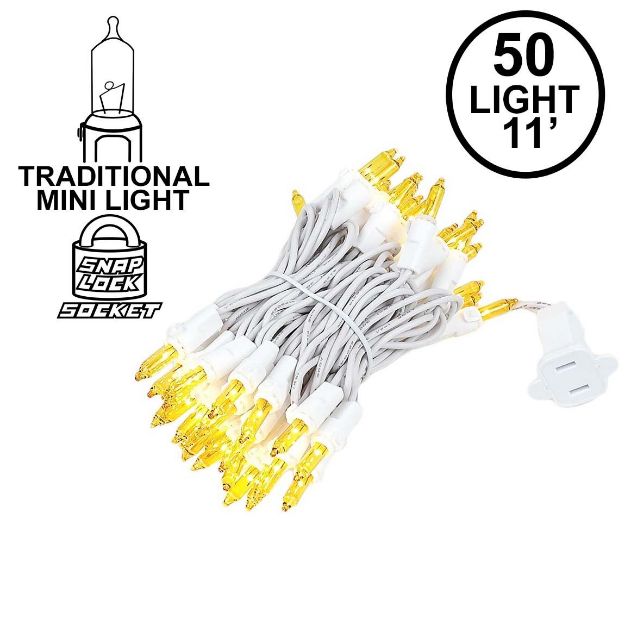 Yellow 50 Light 11' Long White Wire Christmas Mini Lights