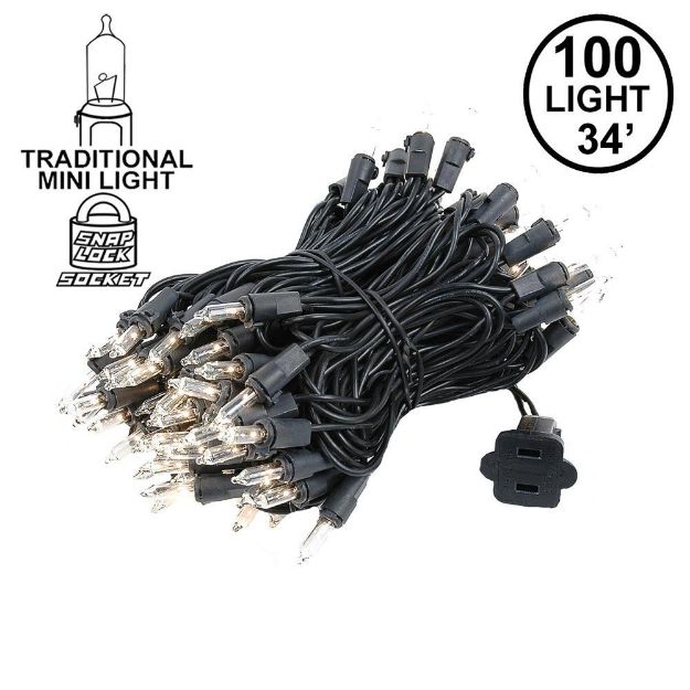 Black Wire Clear Christmas Mini Lights 100 Light 34 Feet Long