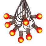25 G30 Globe Light String Set with Orange Satin Bulbs on Brown Wire