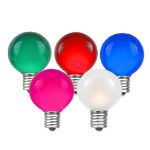 100 G50 Globe Light String Set with Multi Satin Bulbs on White Wire