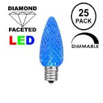 25 Light String Set with Blue LED C7 Bulbs on Brown Wire