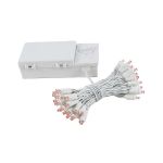 50 LED Battery Operated Lights Pink on White Wire