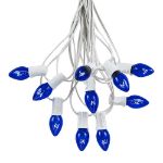 25 Light String Set with Blue Transparent C7 Bulbs on White Wire