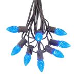 25 Light String Set with Blue LED C7 Bulbs on Brown Wire