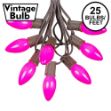 C9 25 Light String Set with Ceramic Pink Bulbs on Brown Wire
