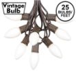 C9 25 Light String Set with Ceramic White Bulbs on Brown Wire