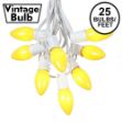 C9 25 Light String Set with Ceramic Yellow Bulbs on White Wire
