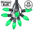 C9 25 Light String Set with Ceramic Green Bulbs on Black Wire